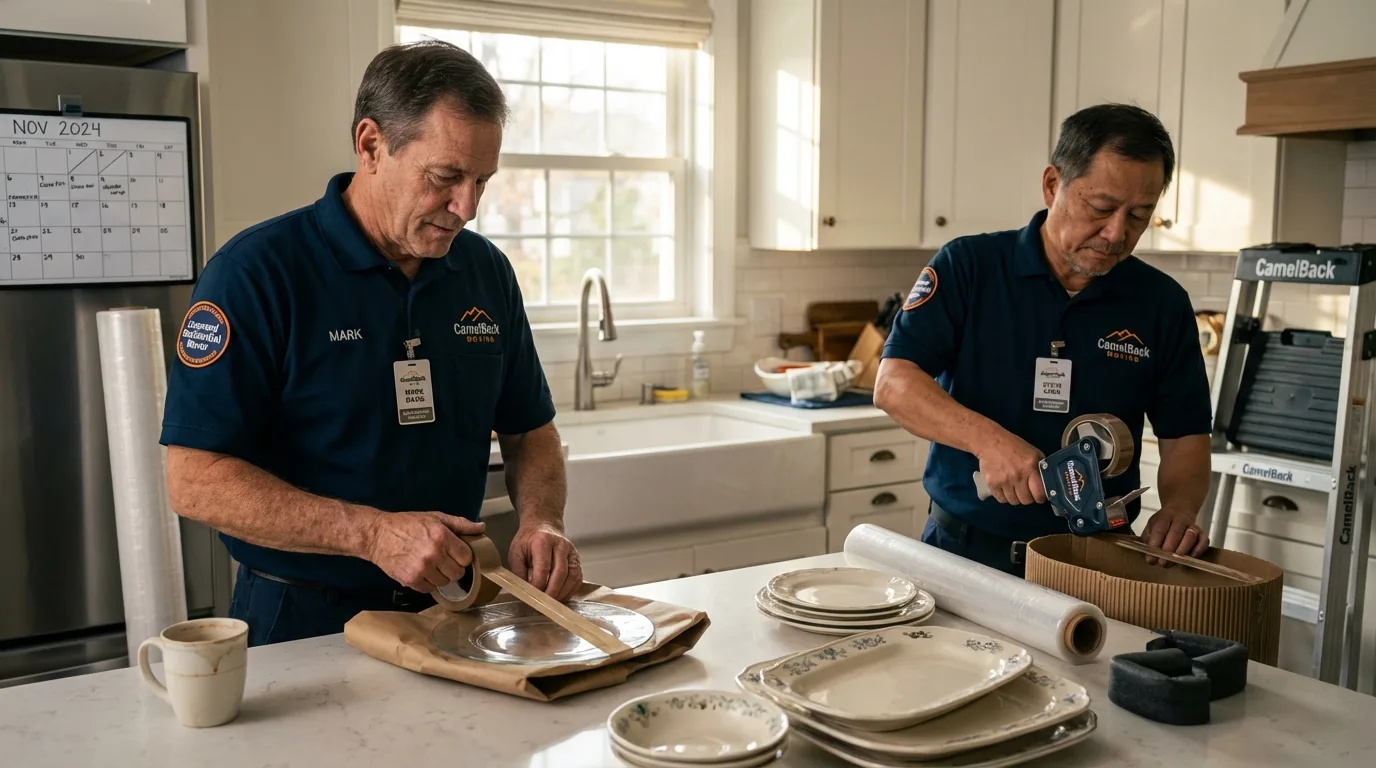 Professional crew packing kitchen dishware in Patrick Springs, VA
